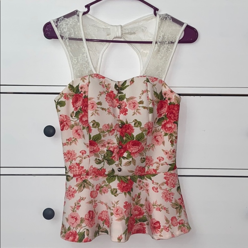 A white lace flowered tank top